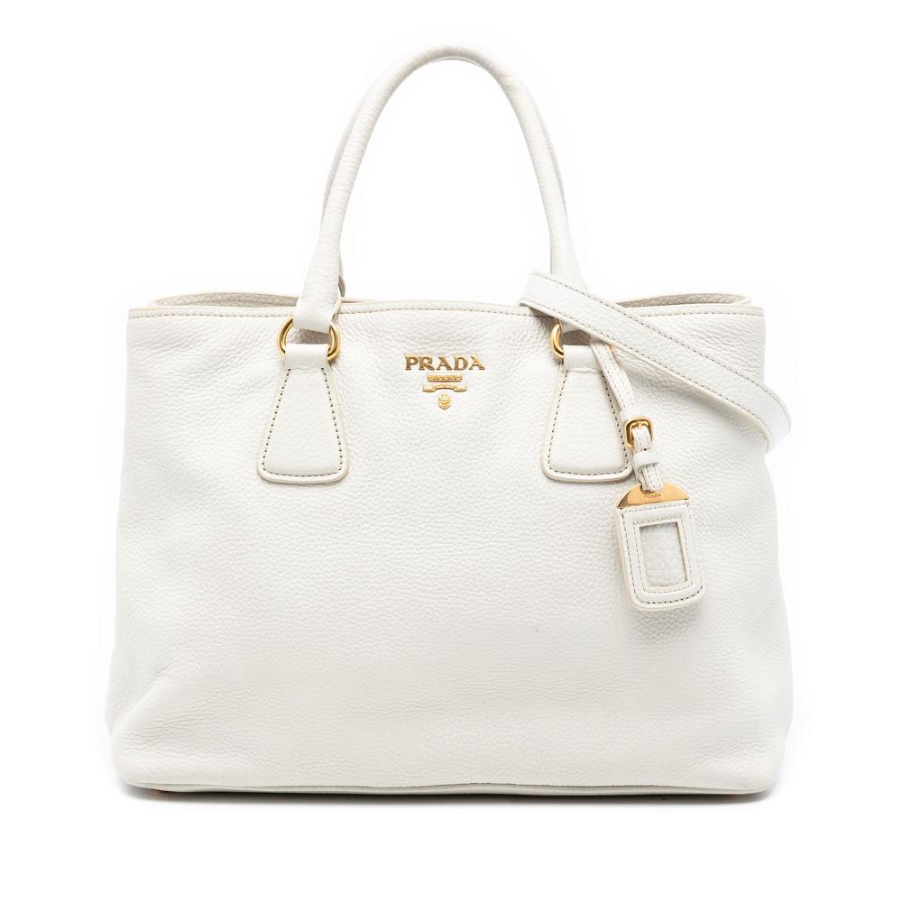 Prada B Prada White Calf Leather Vitello Daino Open Convertible Tote Italy