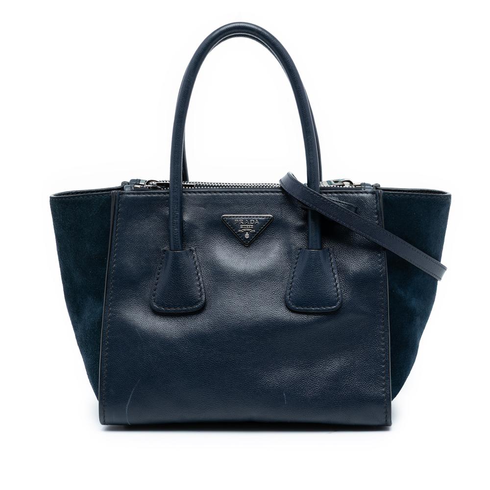 Prada B Prada Blue Navy Calf Leather Glace Twin Pocket Satchel Spain