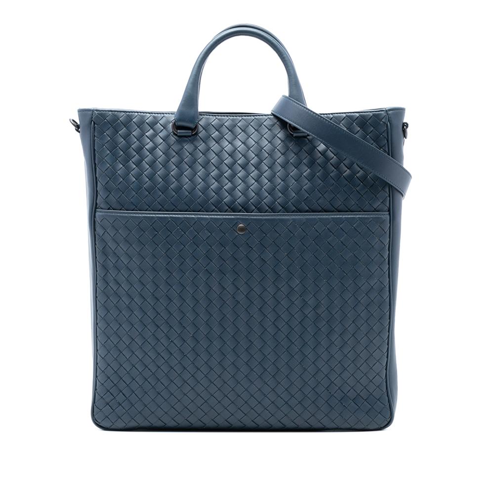 Bottega Veneta AB Bottega Veneta Blue Nappa Leather Leather Nappa Intrecciato Convertible Tote Italy