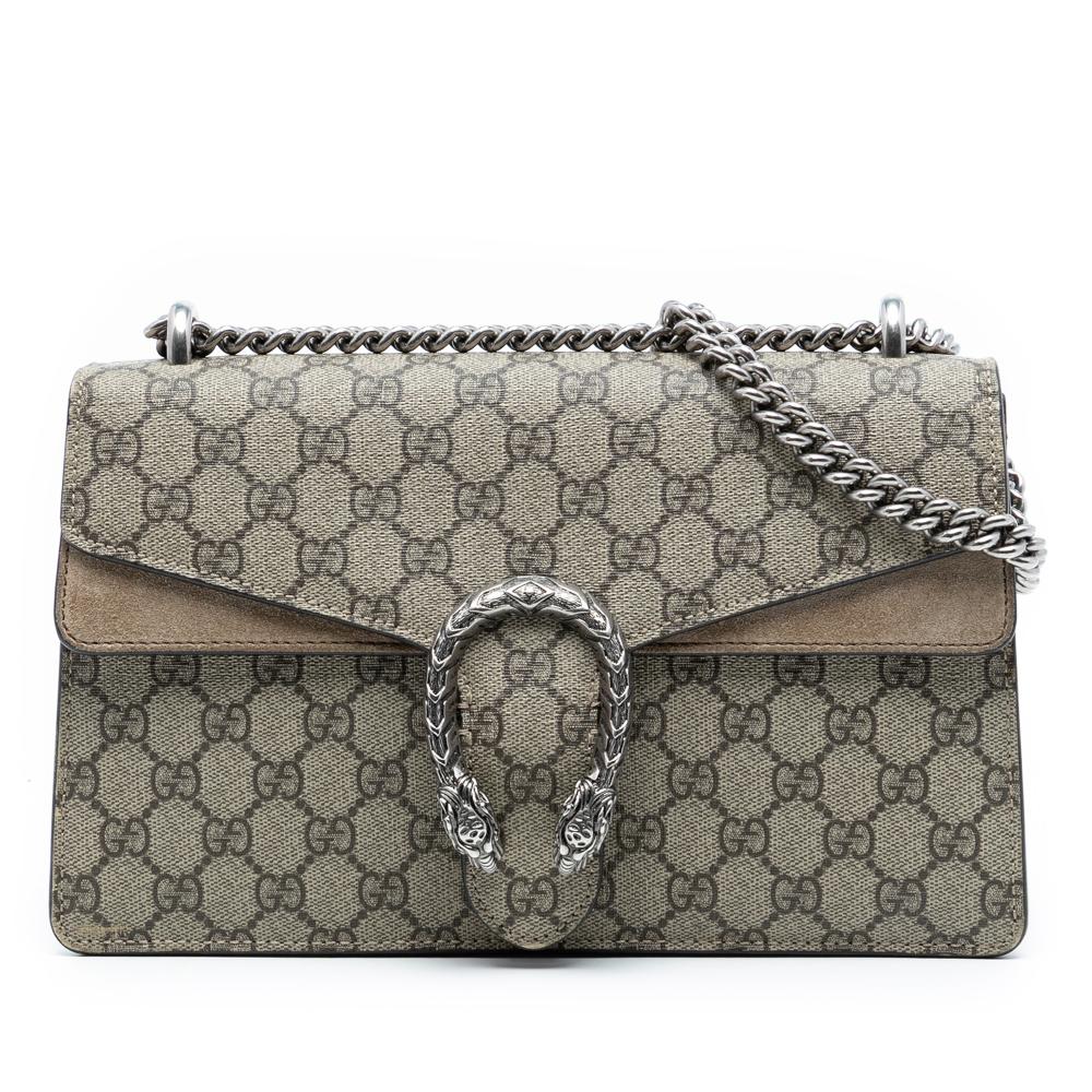 Gucci AB Gucci Brown Beige Coated Canvas Fabric Medium GG Supreme Dionysus Shoulder Bag Italy
