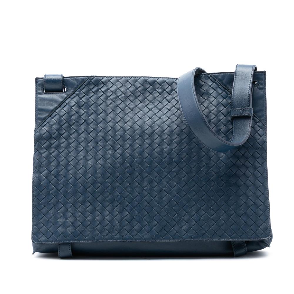 Bottega Veneta B Bottega Veneta Blue Navy Nappa Leather Leather Nappa Intrecciato Flap Crossbody Italy
