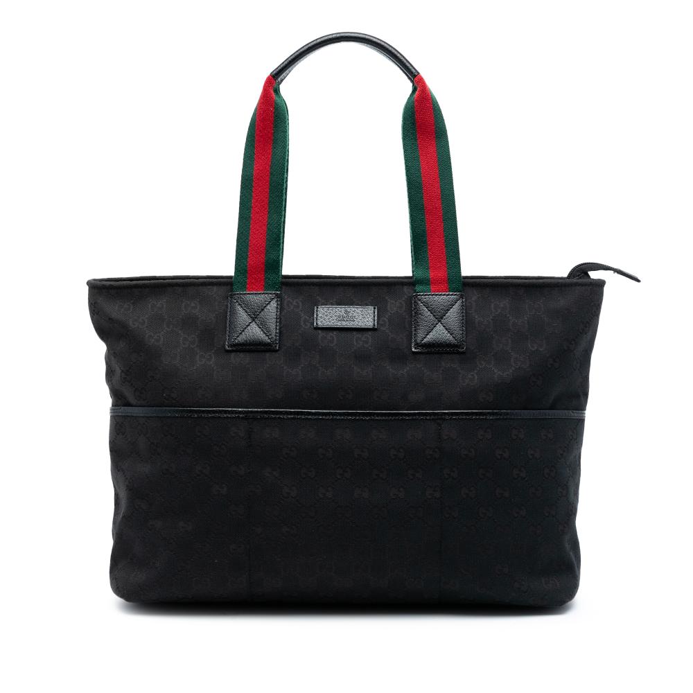 Gucci AB Gucci Black Canvas Fabric GG Web Tote Italy
