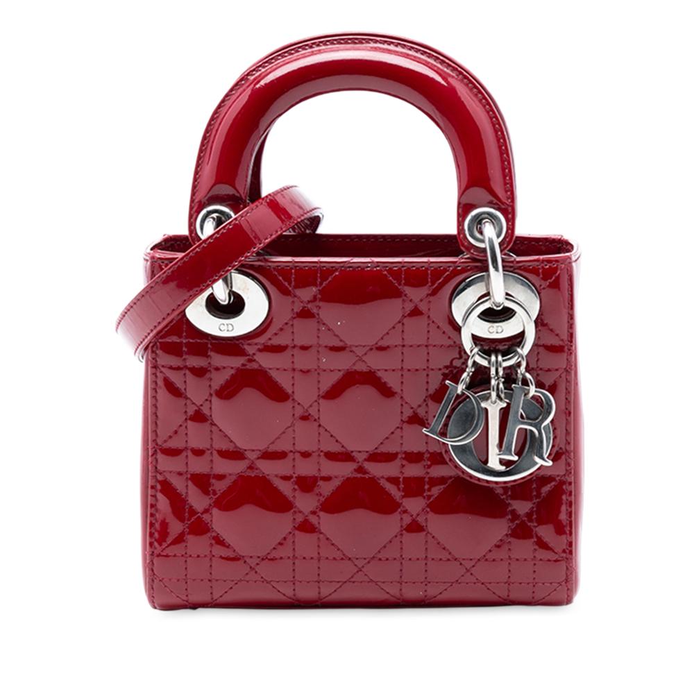 Christian Dior B Dior Red Dark Red Patent Leather Leather Mini Patent Cannage Lady Dior Italy
