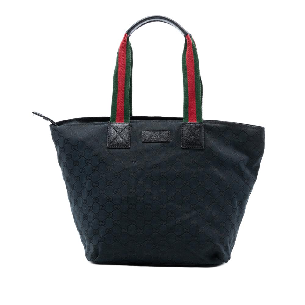 Gucci AB Gucci Black Canvas Fabric GG Web Tote Italy