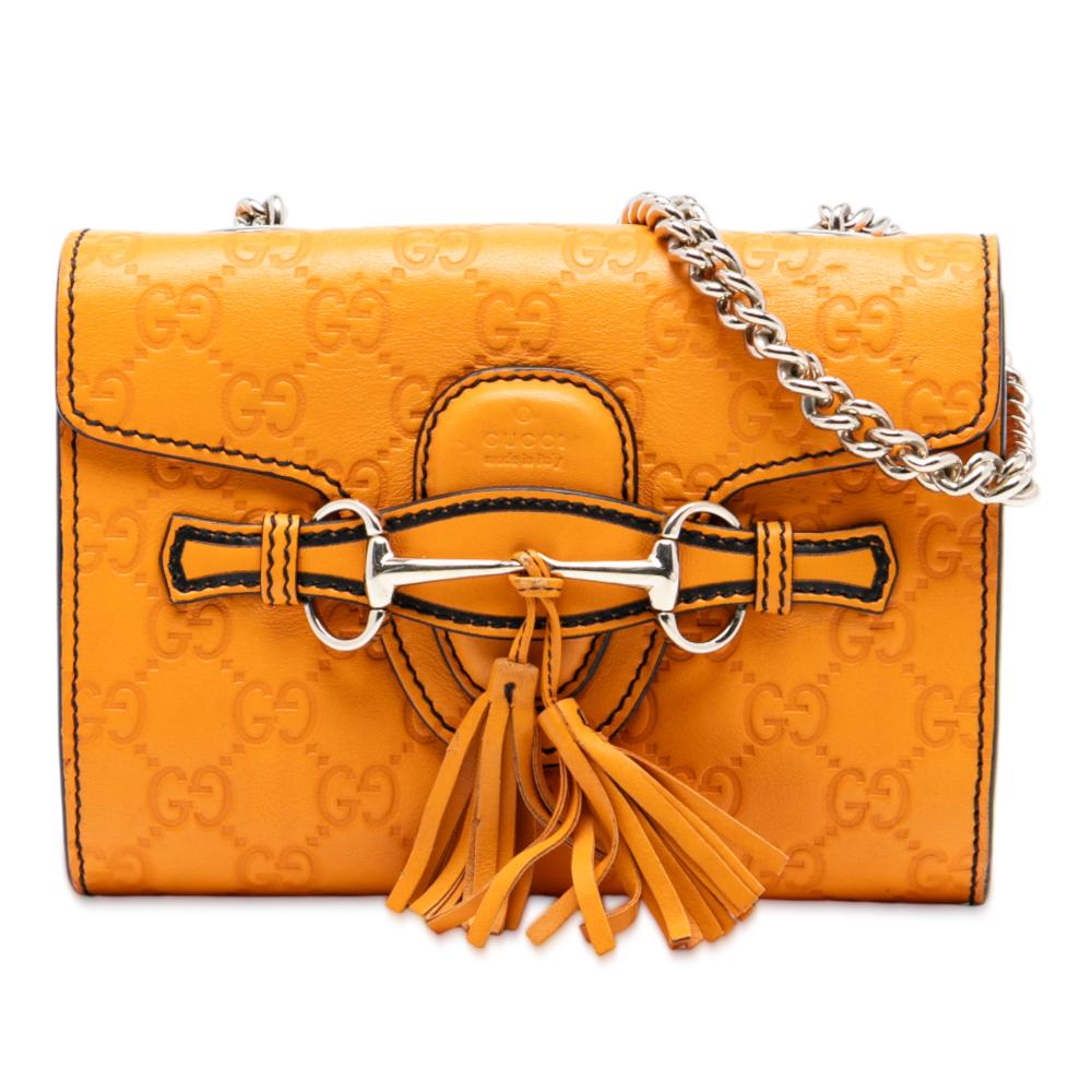 Gucci AB Gucci Orange Calf Leather Mini Guccissima Emily Crossbody Italy