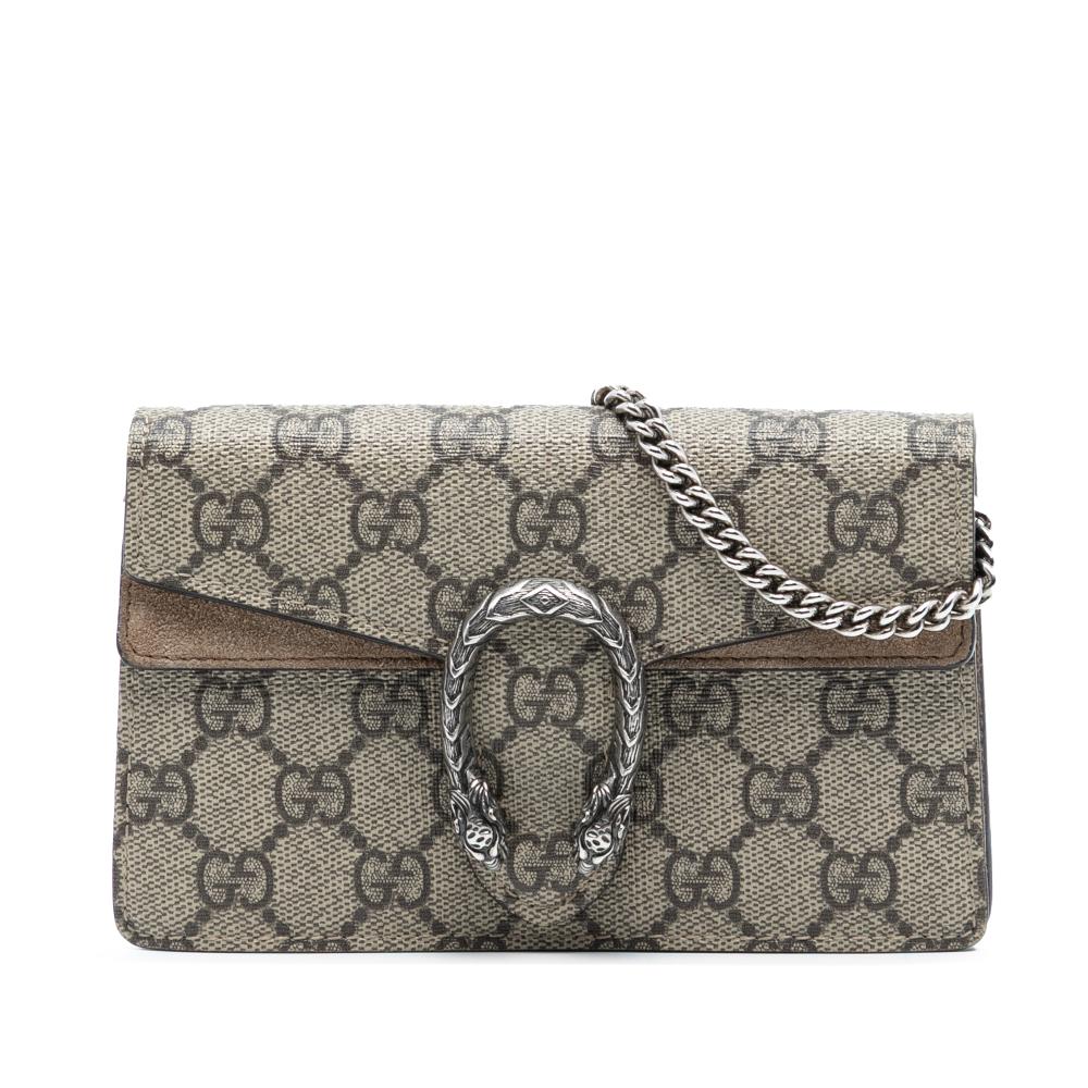 Gucci AB Gucci Brown Beige Coated Canvas Fabric Mini GG Supreme Dionysus Crossbody Italy