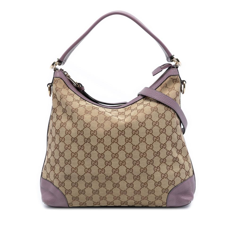 Gucci B Gucci Brown Beige Canvas Fabric Small GG Miss GG Hobo Italy