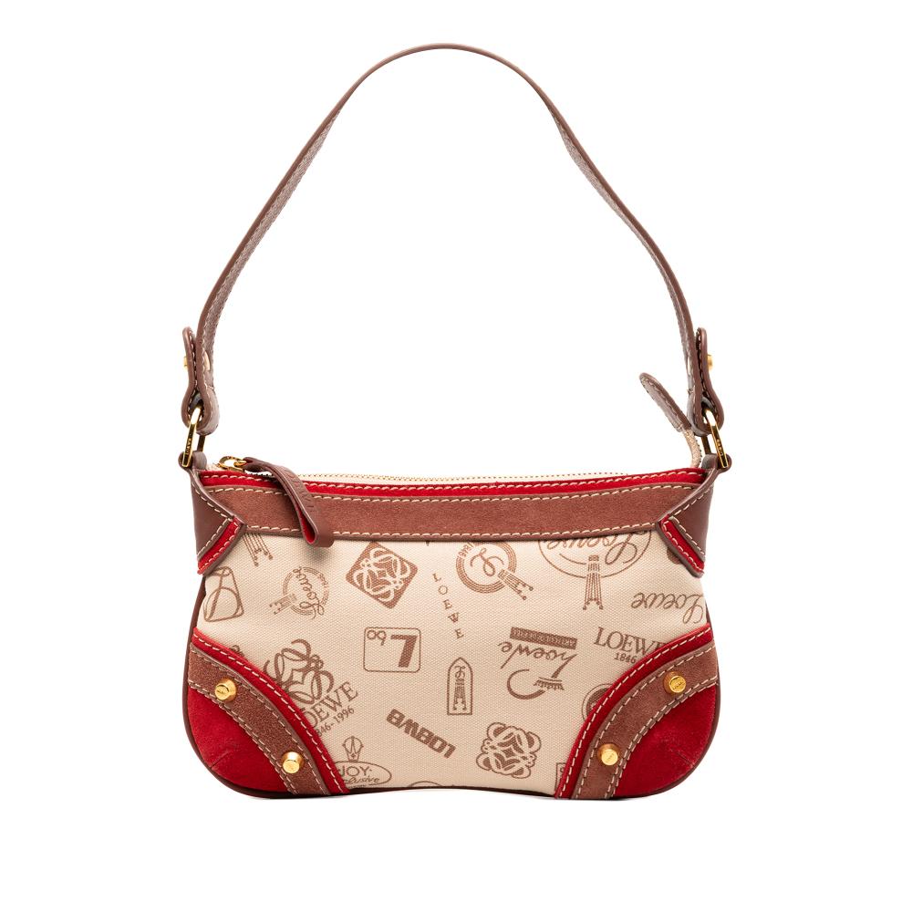 Loewe B LOEWE Brown Beige with Red Canvas Fabric 160th Anniversary Suede Trimmed Shoulder Bag China