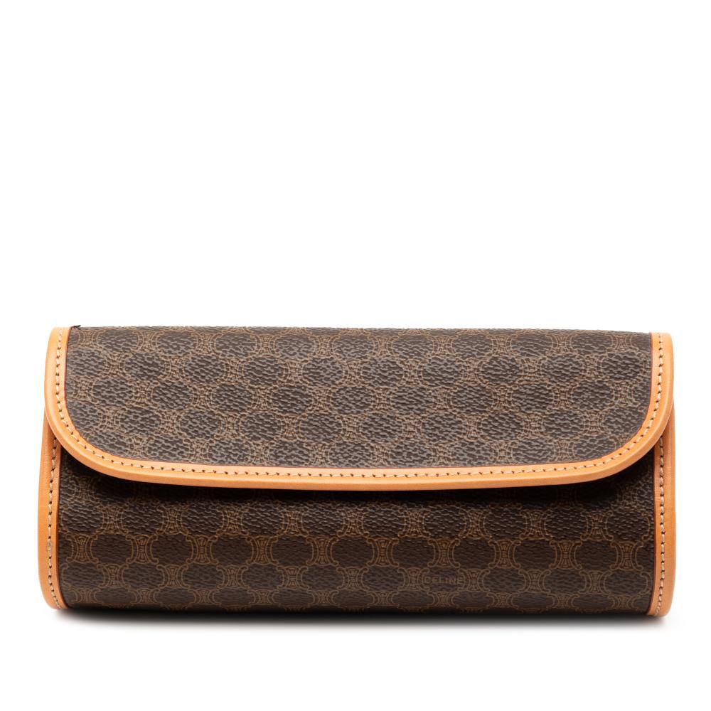 Celine B Celine Brown Coated Canvas Fabric Macadam Clutch Italy