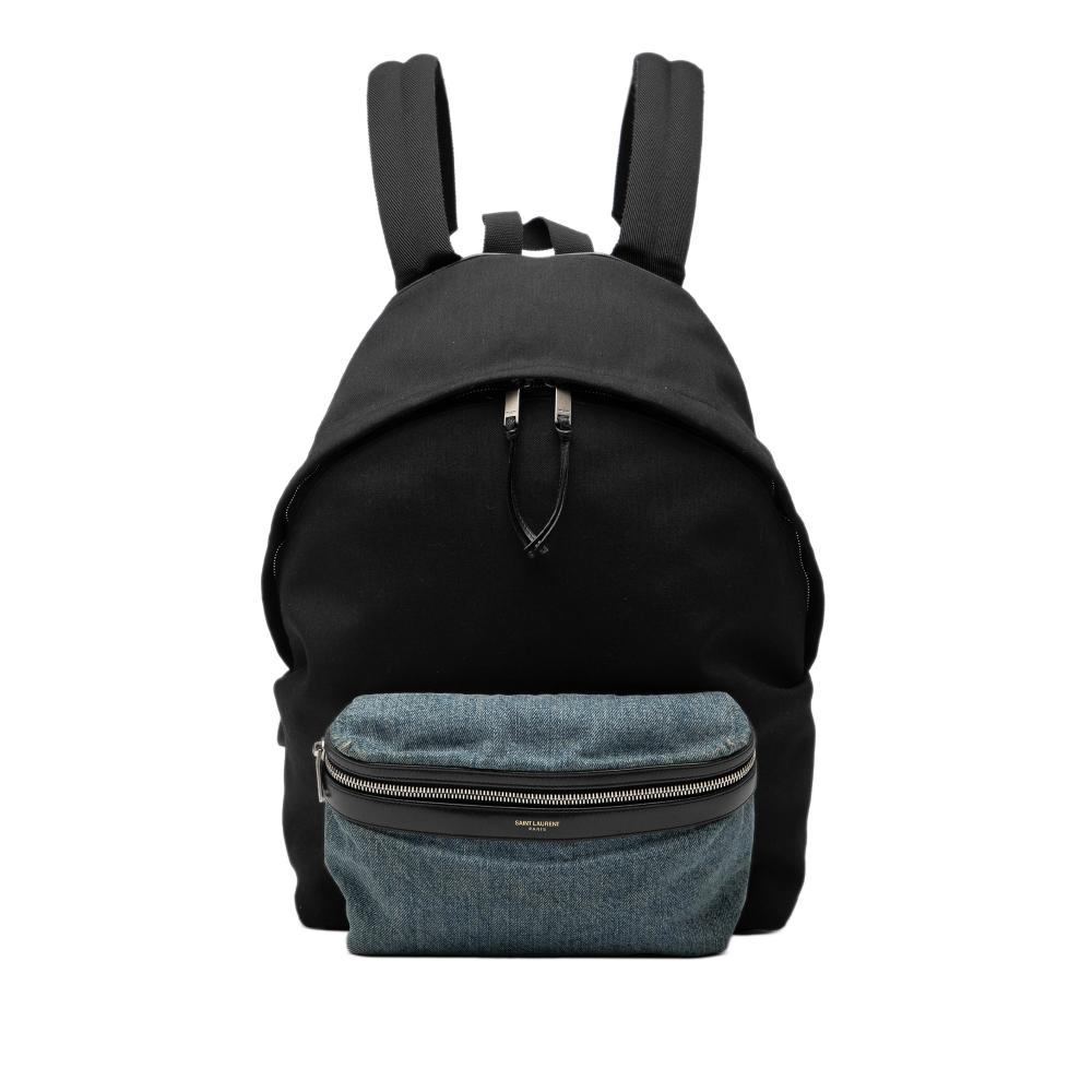 Saint Laurent B Saint Laurent Black with Blue Denim Nylon Fabric and Denim Classic Hunting Backpack Italy
