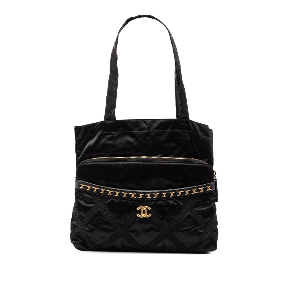 Chanel AB Chanel Black Nylon Fabric Grosgrain Lifestyle Foldable Tote Italy