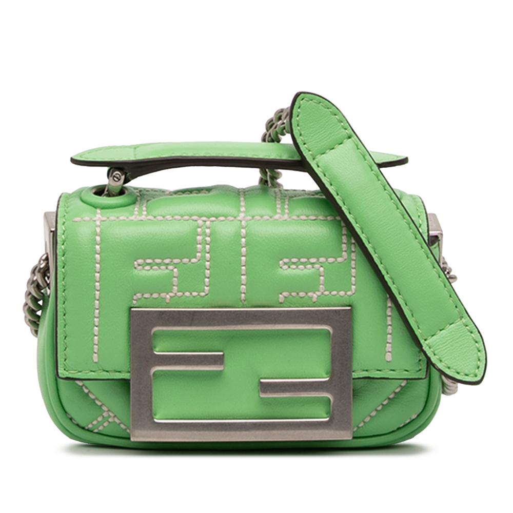 Fendi AB Fendi Green Light Green Calf Leather Nano Zucca Embossed Baguette Charm Italy