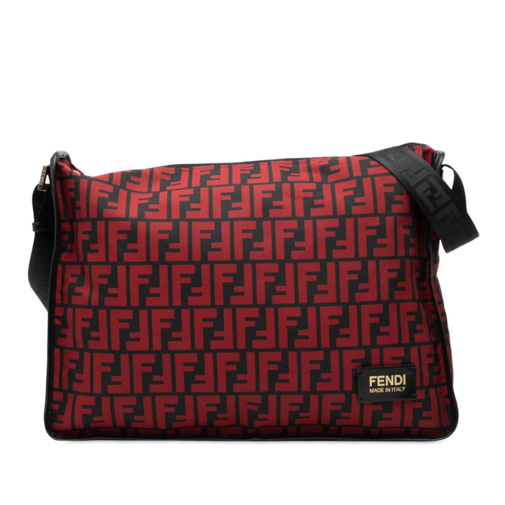 Fendi B Fendi Red Nylon Fabric Zucca Crossbody Italy