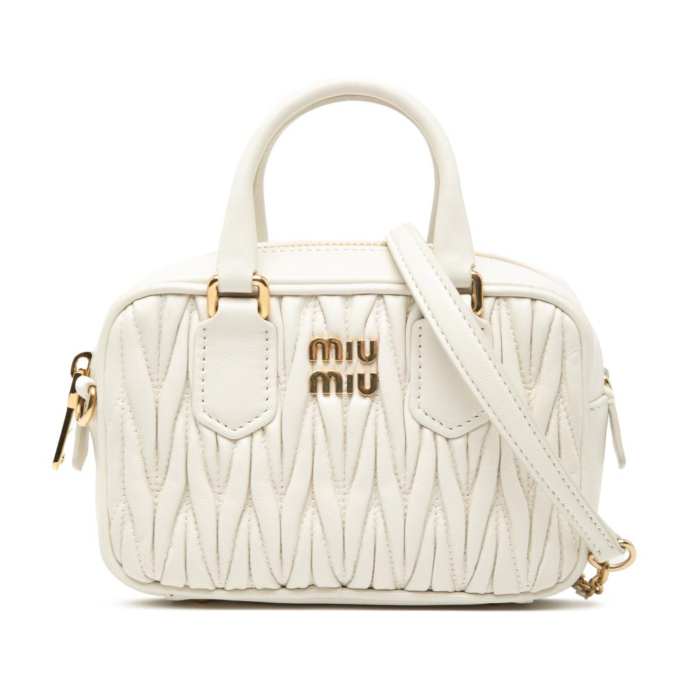Miu Miu B Miu Miu White Nappa Leather Leather Mini Matelasse Nappa Arcadie Satchel Italy
