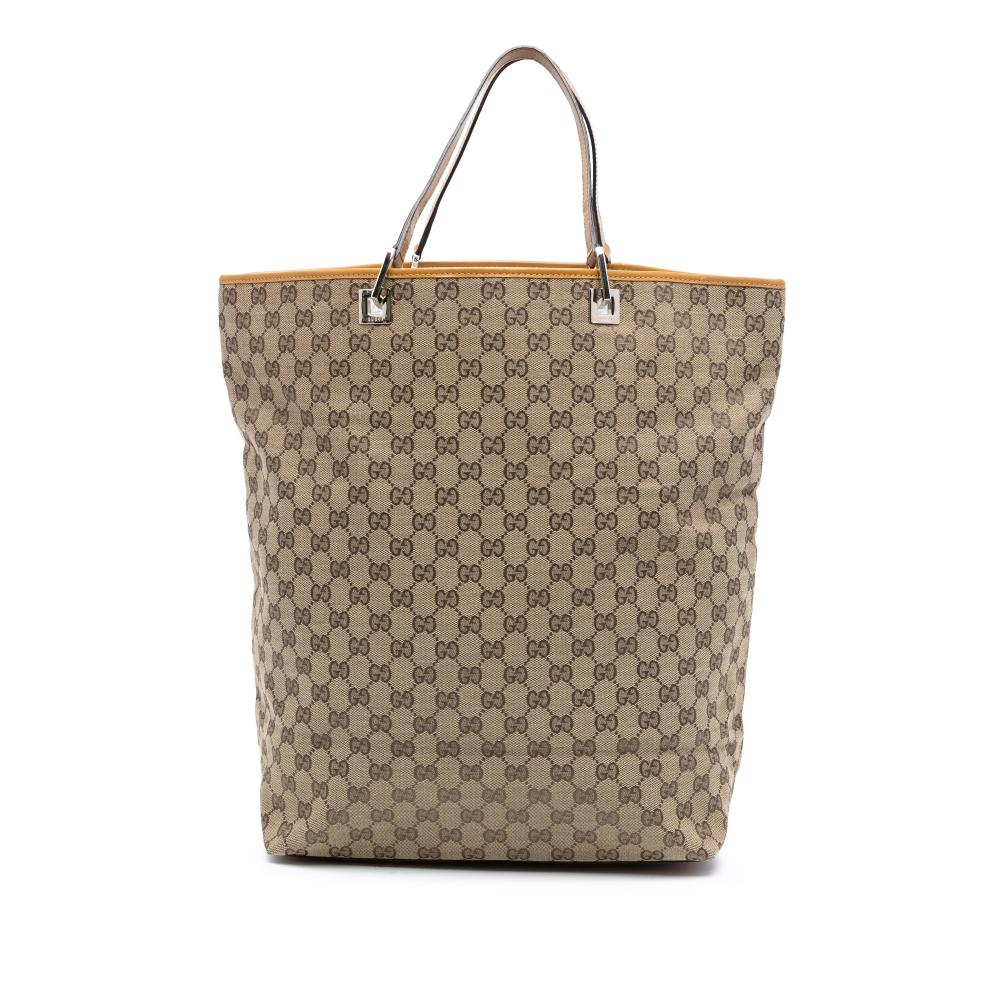 Gucci AB Gucci Brown Beige Canvas Fabric GG Tote Italy