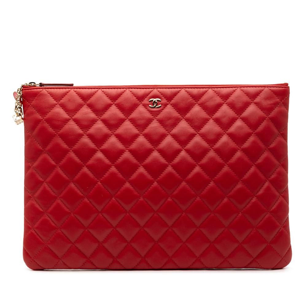 Chanel AB Chanel Red Lambskin Leather Leather Large Quilted Lambskin Casino Charms O Case Clutch Italy