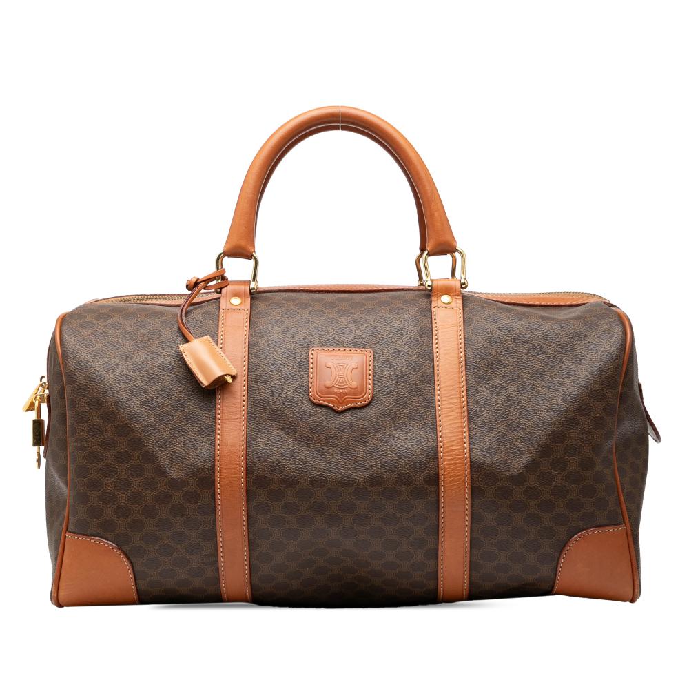 Celine B Celine Brown Coated Canvas Fabric Macadam Travel Bag Italy