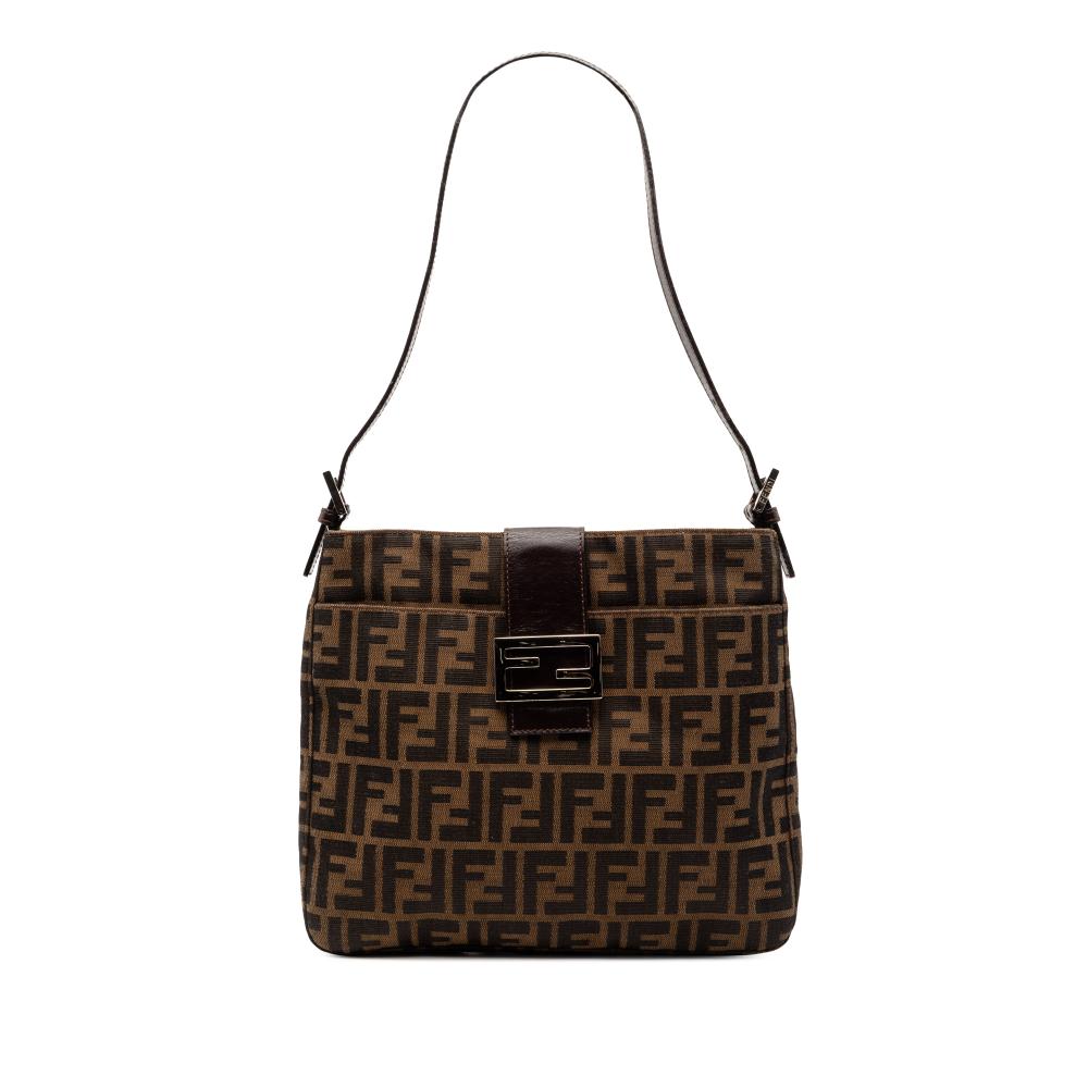 Fendi B Fendi Brown Canvas Fabric Zucca Shoulder Bag Italy