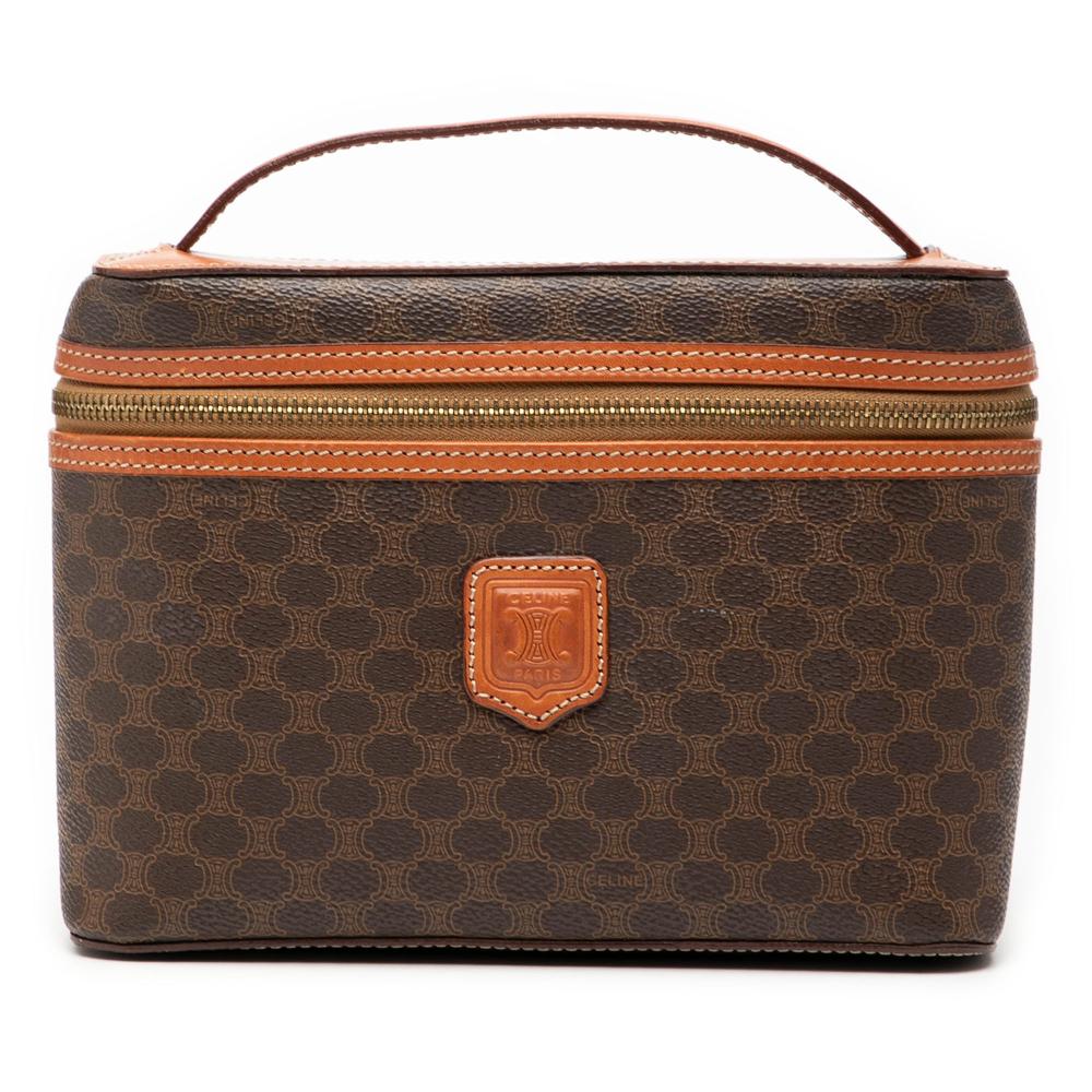 Celine B Celine Brown Coated Canvas Fabric Macadam Vanity Bag Italy
