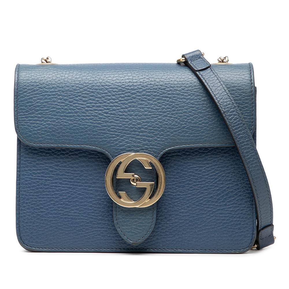 Gucci B Gucci Blue Calf Leather Small Dollar skin Interlocking G Crossbody Italy