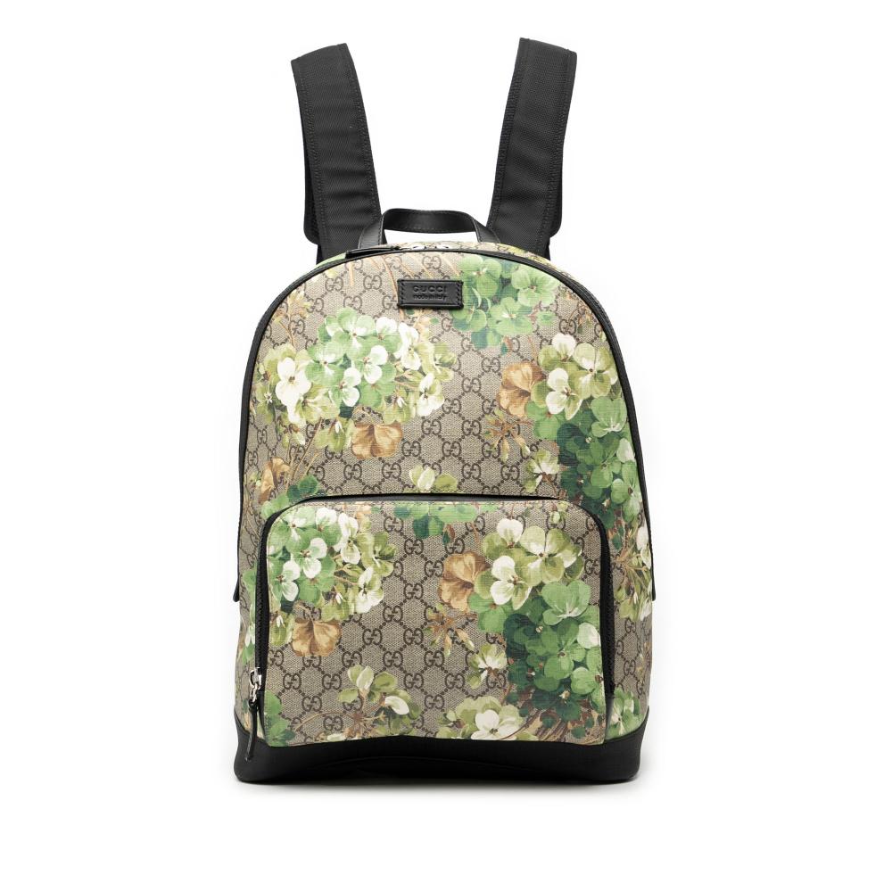 Gucci B Gucci Brown Beige Coated Canvas Fabric Medium GG Supreme Blooms Eden Backpack Italy