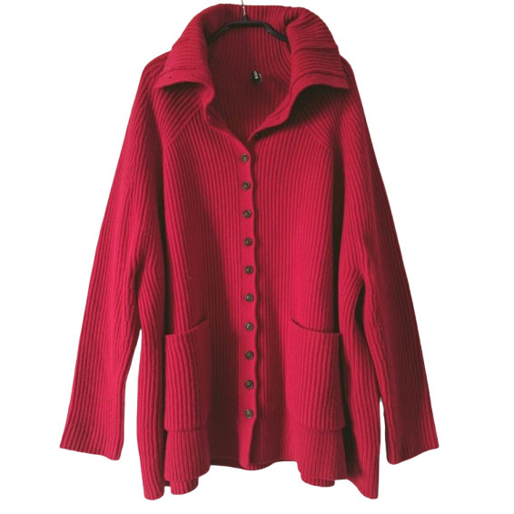 Rundholz Strickjacke in tiefem Rot aus 100% Schurwolle TU