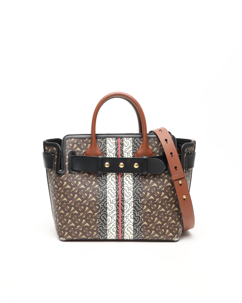 Burberry E Canvas Monogram Stripe Belt Tote Bag