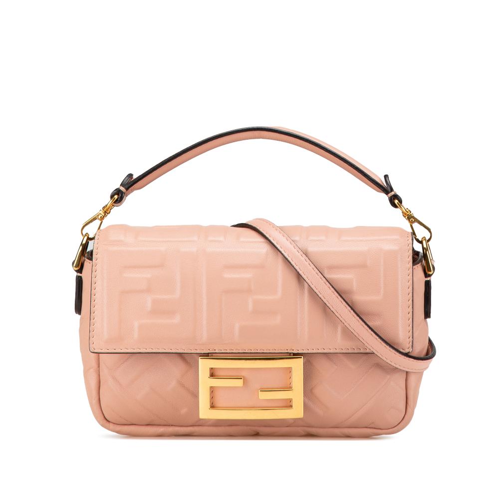 Fendi B Fendi Pink Light Pink Calf Leather Mini Zucca Embossed Baguette Satchel Italy