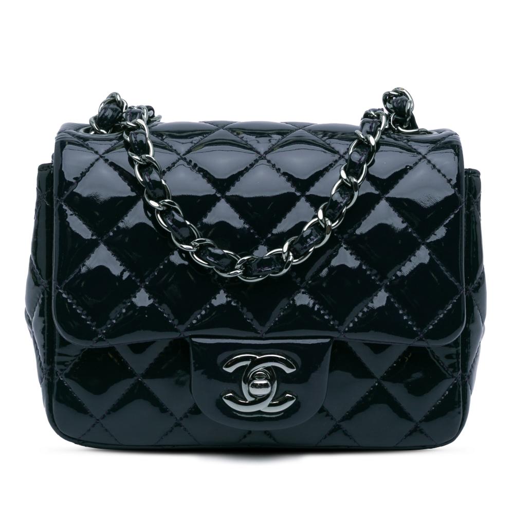 Chanel B Chanel Blue Navy Patent Leather Leather Mini Square Classic Patent Single Flap Italy