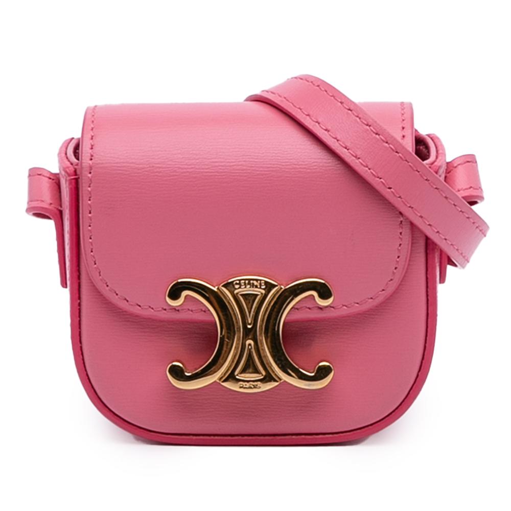 Celine B Celine Pink Calf Leather Mini Shiny skin Triomphe Crossbody Italy