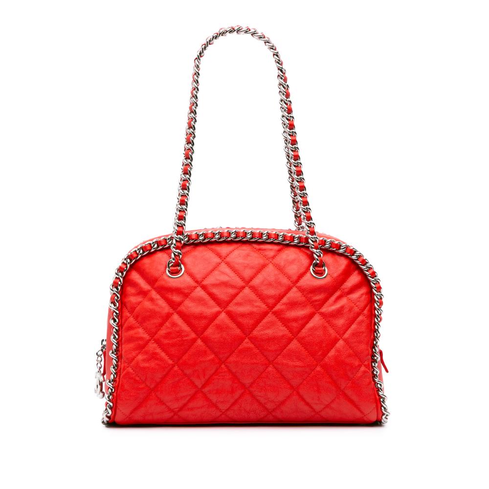 Chanel AB Chanel Red Lambskin Leather Leather Quilted Washed Lambskin Chain Around Bowler Italy