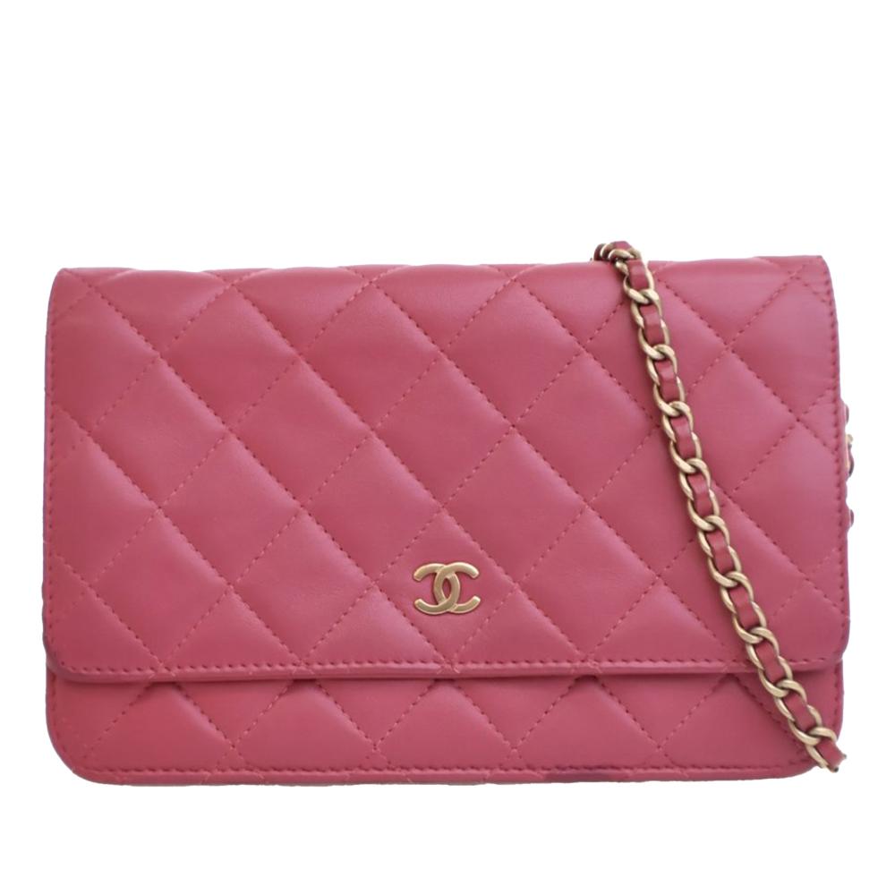 Chanel B Chanel Pink Dark Pink Lambskin Leather Leather Classic Lambskin Wallet on Chain France