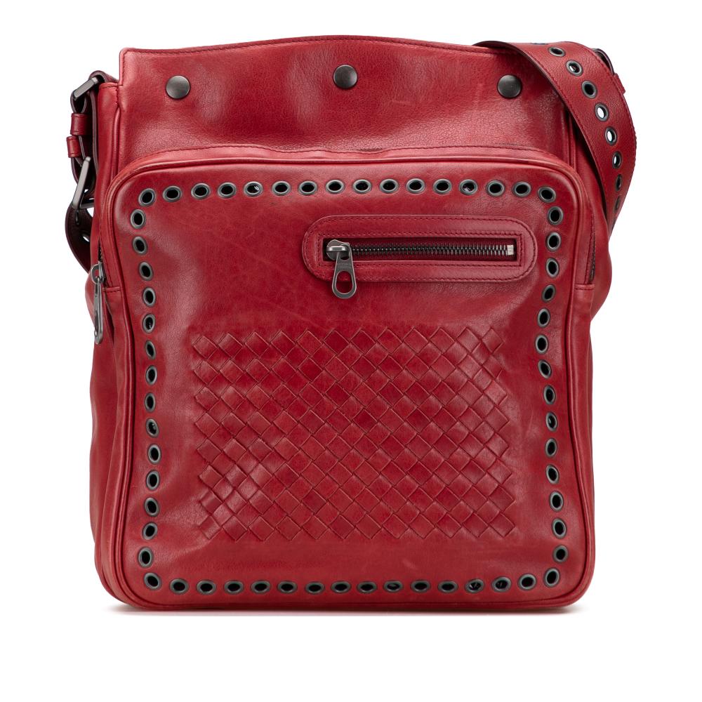 Bottega Veneta B Bottega Veneta Red Nappa Leather Leather Nappa Intrecciato Grommet Crossbody Italy