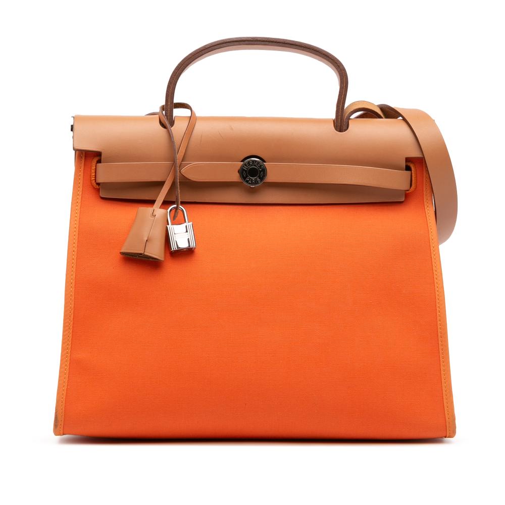Hermès B Hermès Orange with Brown Canvas Fabric Toile Herbag Zip 31 France