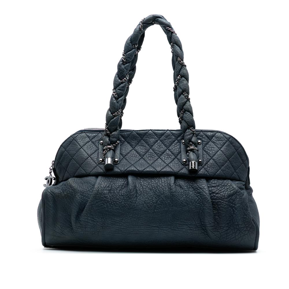 Chanel B Chanel Blue Navy Calf Leather skin Lady Braid Shoulder Bag Italy