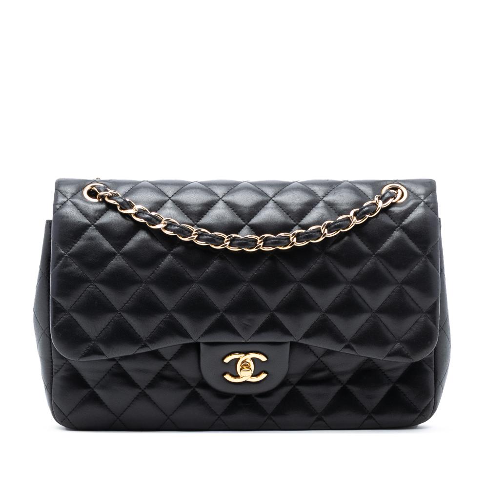 Chanel B Chanel Black Lambskin Leather Leather Jumbo Classic Lambskin Double Flap Italy