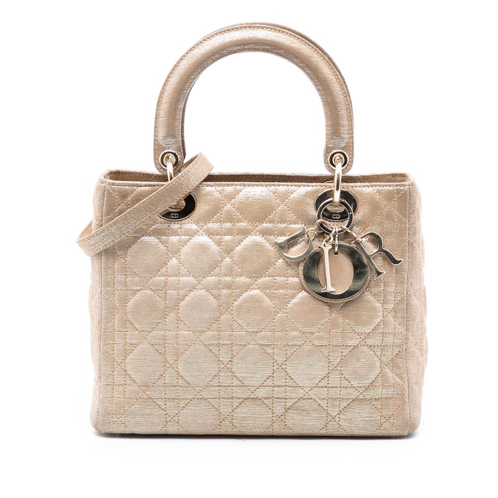 Christian Dior B Dior Gold Lambskin Leather Leather Medium Iridescent Lambskin Cannage Lady Dior Italy