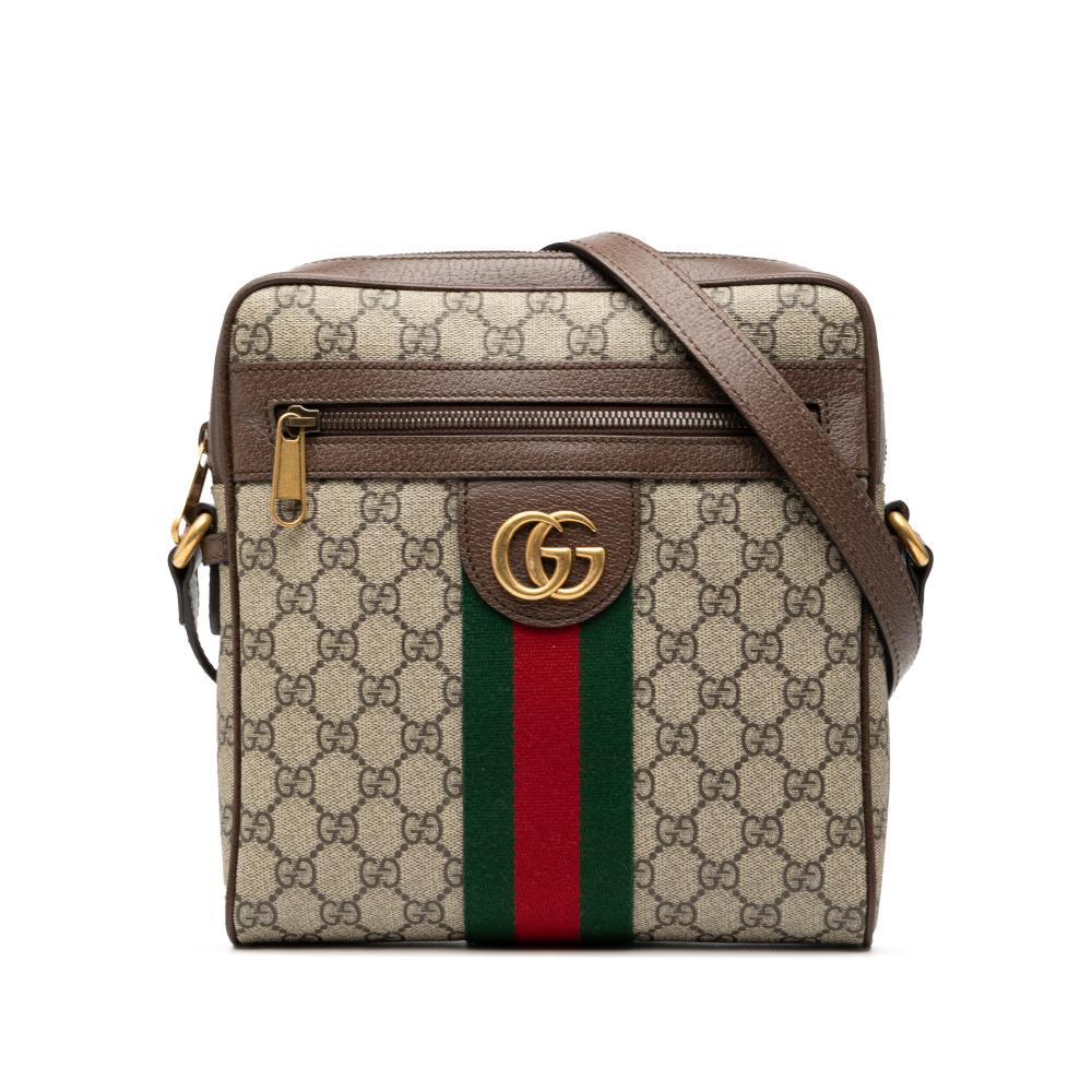 Gucci AB Gucci Brown Beige Coated Canvas Fabric Small GG Supreme Web Ophidia Messenger Bag Italy