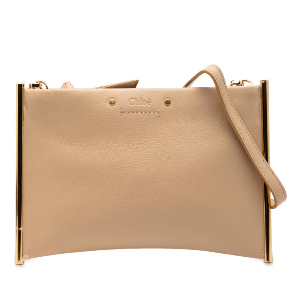 Chloé AB Chloé Brown Beige Calf Leather Mini Roy Clutch Spain