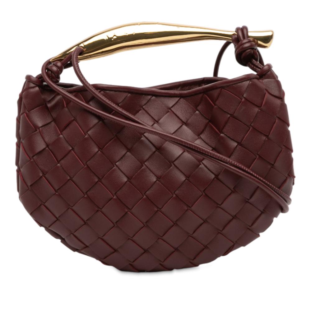 Bottega Veneta Red Bordeaux Lambskin Leather Leather Baby Lambskin Intrecciato Sardine Satchel Italy