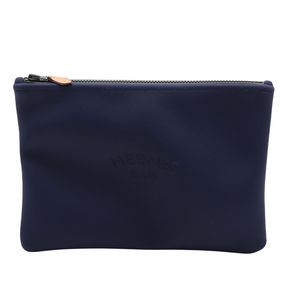 Hermès AB Hermès Blue Navy Chemical Fiber Fabric Medium Neoprene Neobain Case France
