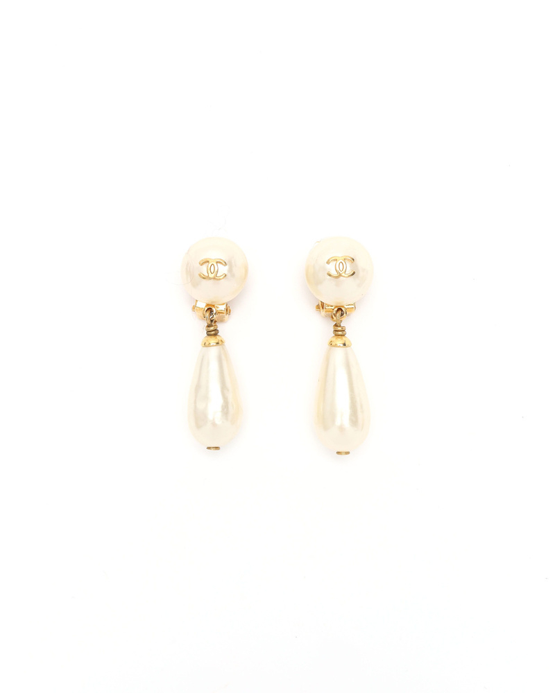 Chanel Coco Mark Dangling Pearl Earrings