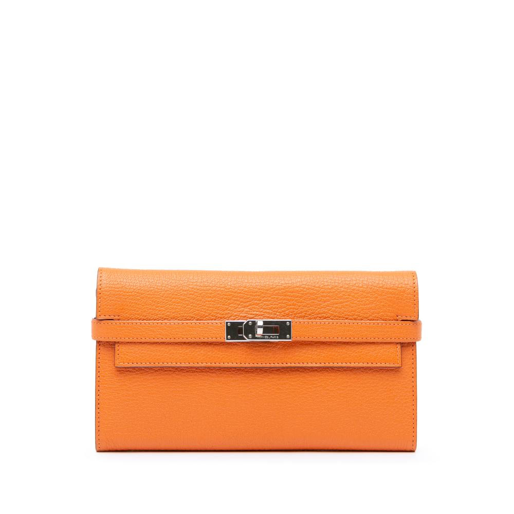 Hermès B Hermès Orange Goatskin Leather Chevre Mysore Kelly Longue Wallet France