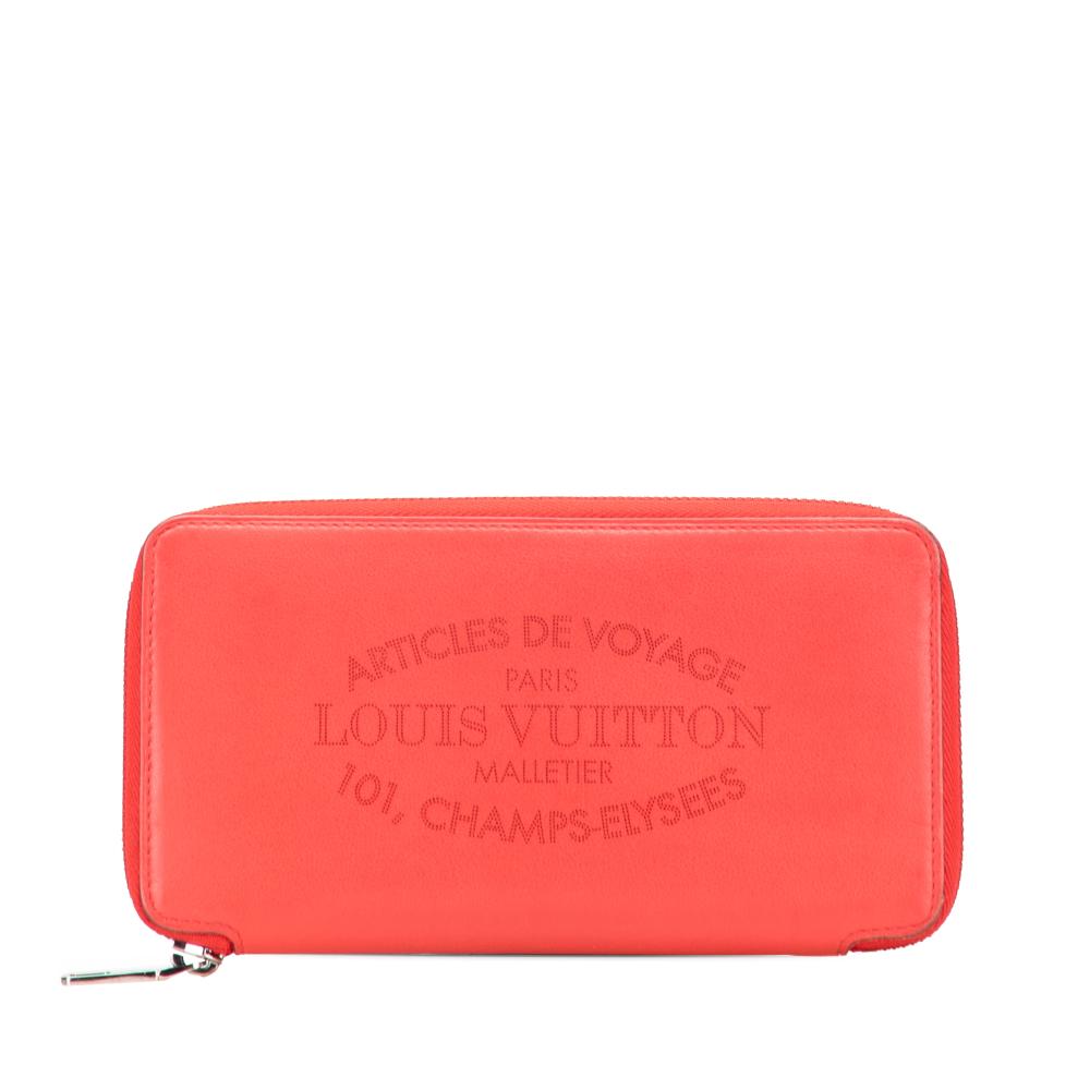 Louis Vuitton B Louis Vuitton Red Calf Leather Articles de Voyage Zippy Long Wallet France