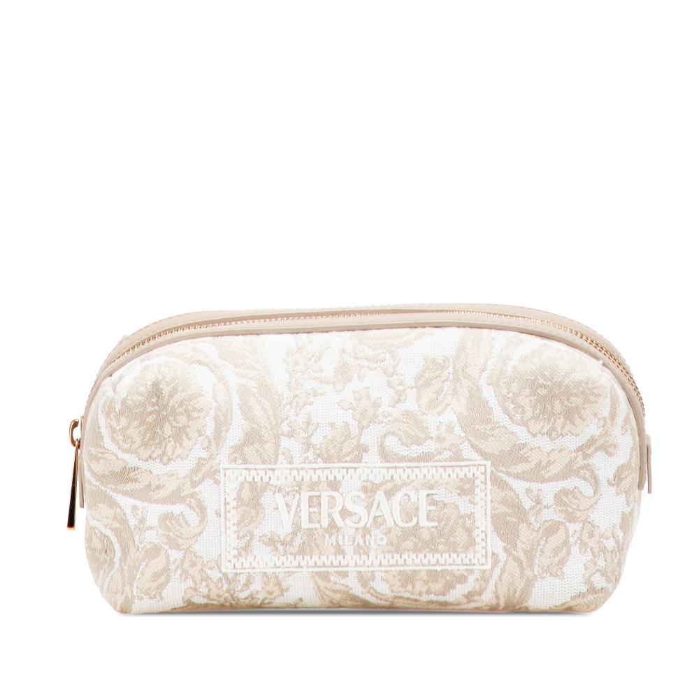 Versace AB Versace Brown Beige Canvas Fabric Athena Beauty Pouch Italy