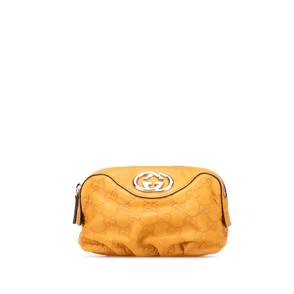 Gucci B Gucci Yellow Mustard Calf Leather Guccissima Pouch Italy