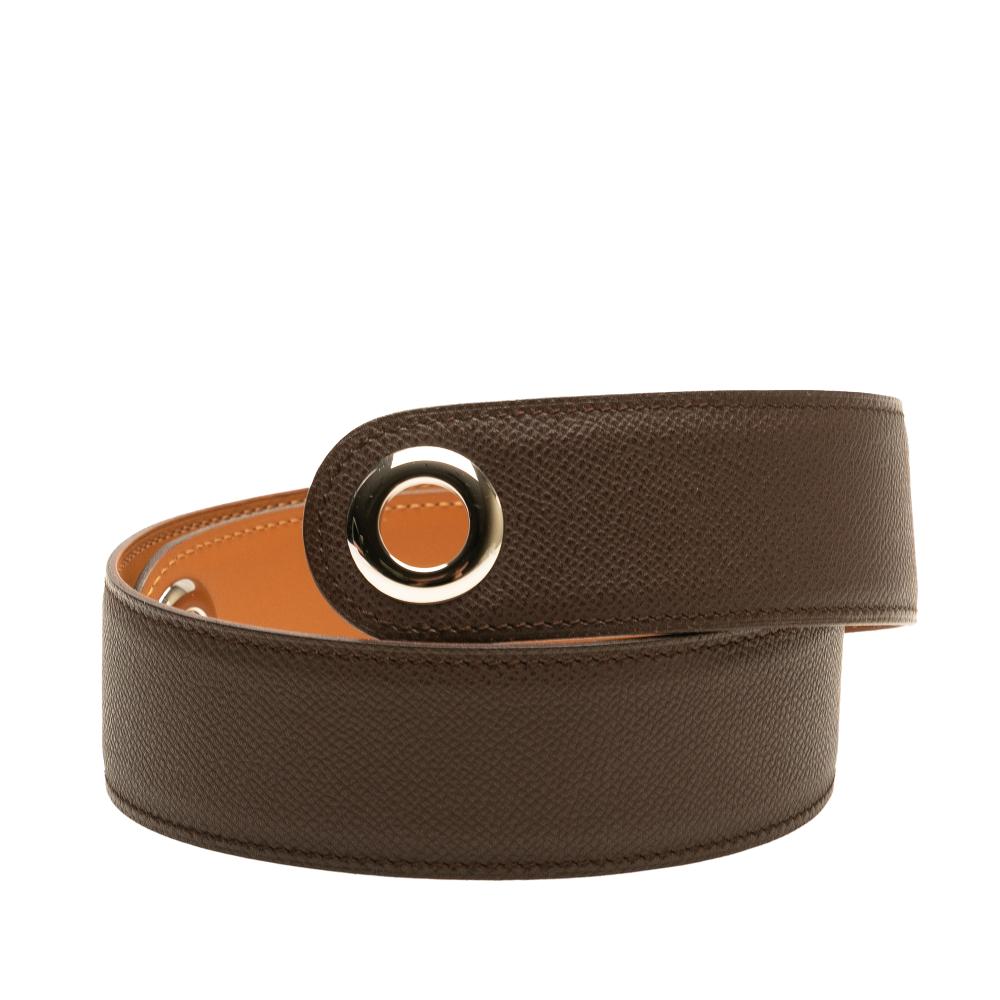 Hermès AB Hermès Brown Dark Brown Calf Leather Epsom Kimono Belt Strap M France