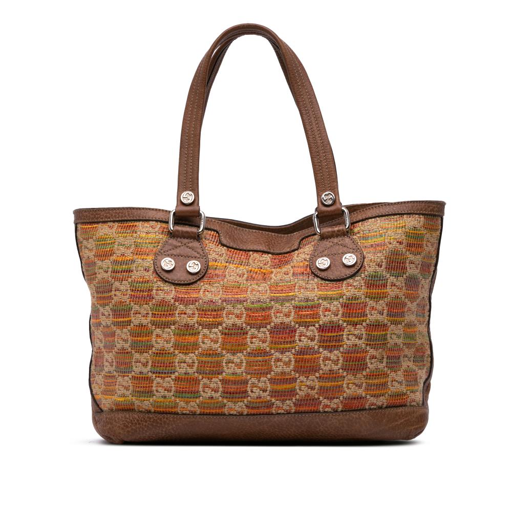 Gucci B Gucci Brown Straw Natural Material GG Libeccio Sunset Tote Italy