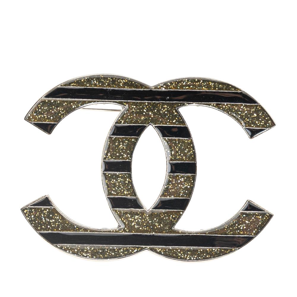 Chanel B Chanel Black Enamel Other and Silver Plated CC Brooch France
