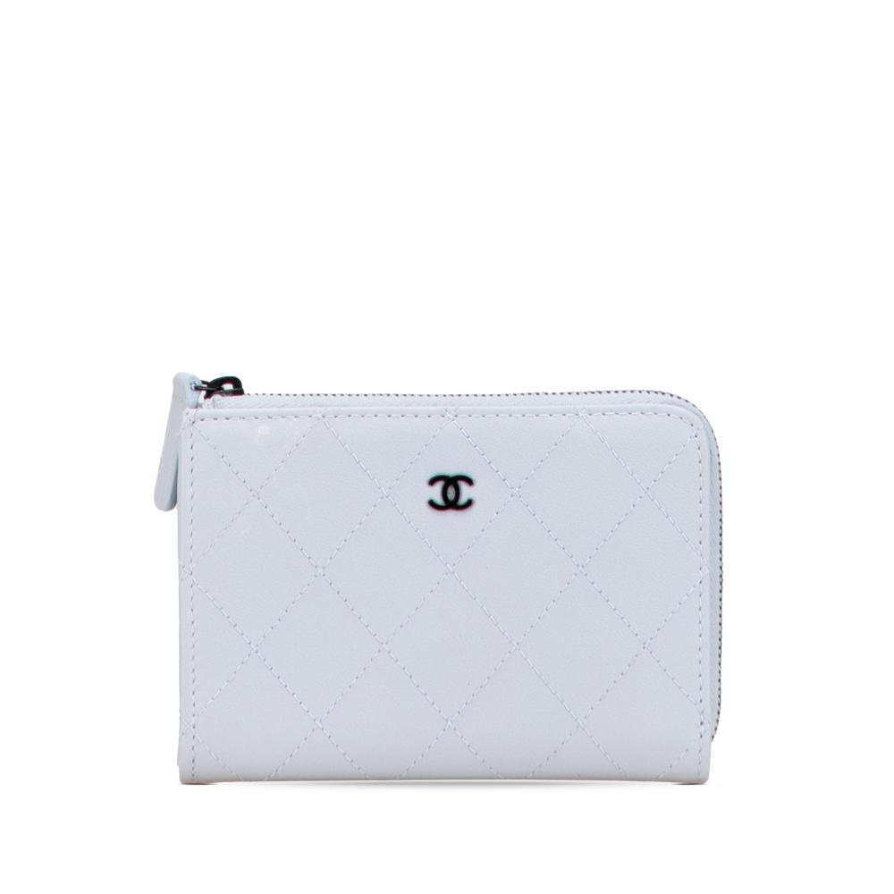 Chanel AB Chanel Gray Light Gray Calf Leather CC Quilted skin Zip Wallet Italy